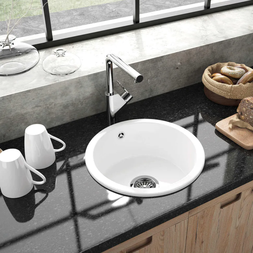 Thomas Denby Metro Round 1 Bowl Inset or Undermount Ceramic Kitchen Sink - 445 x 445mm