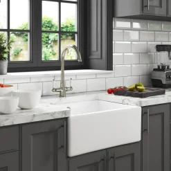 Thomas Denby Oxford Belfast 1 Bowl Gloss White Ceramic Kitchen Sink - 595 x 465mm
