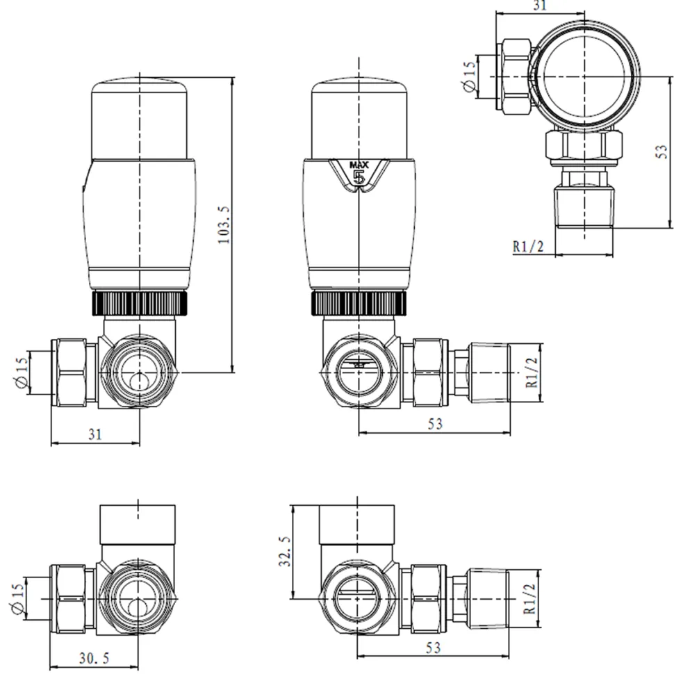 Toasty Anthracite Modern Thermostatic Radiator Valves