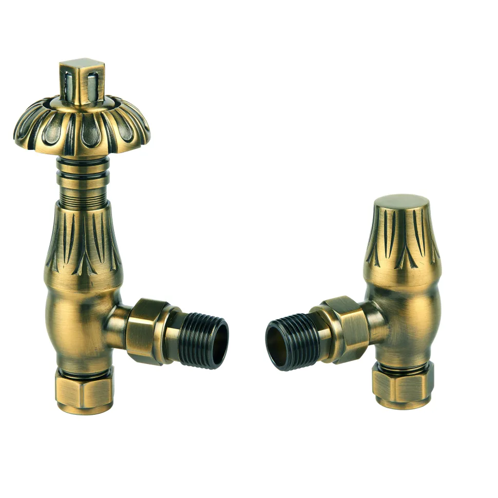 Toasty Antique Brass Traditional Metal Handle Angled Thermostatic Radiator Valve