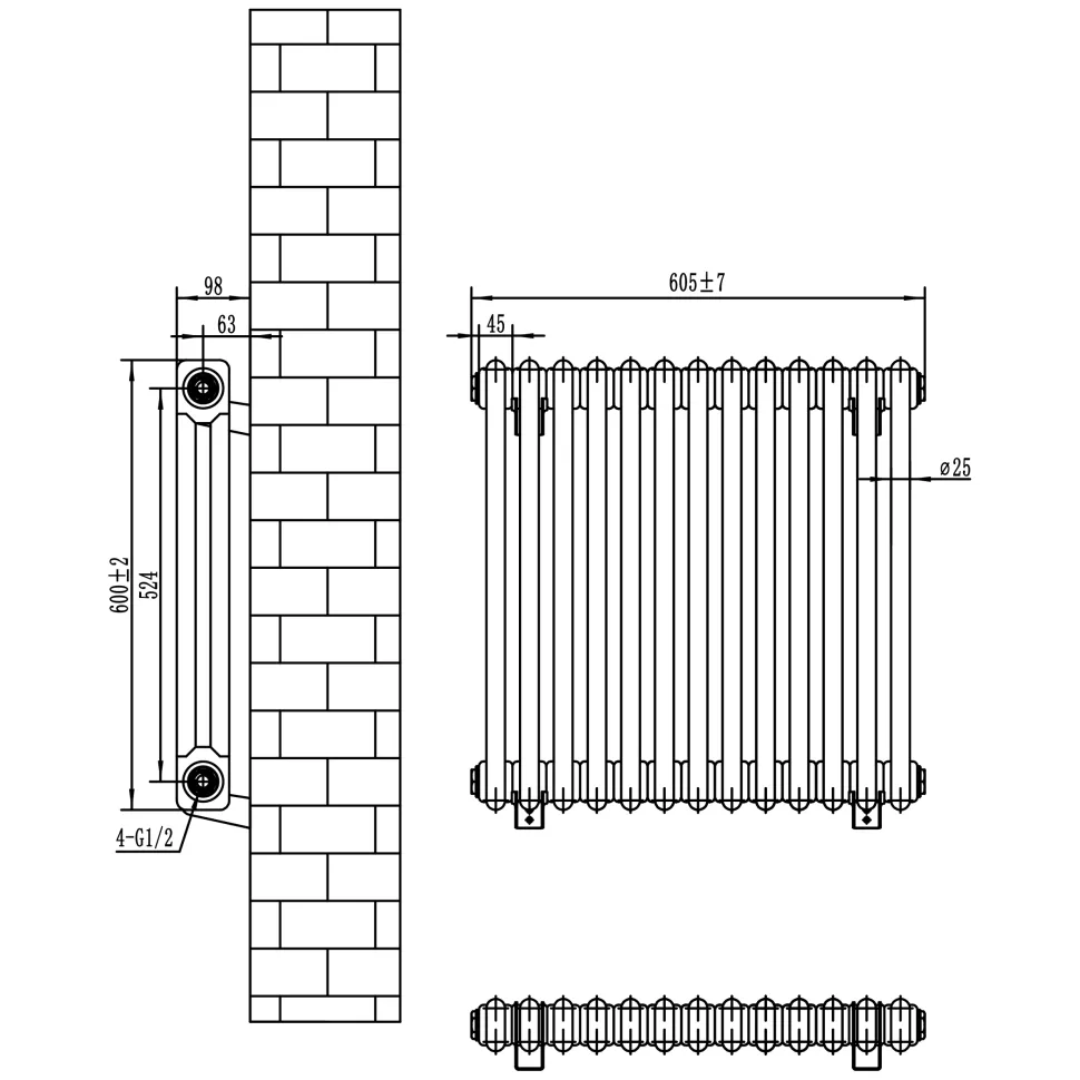 Toasty Ardleigh Anthracite Horizontal Column Radiator