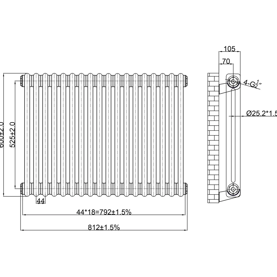Toasty Ardleigh Antique Brass Horizontal Column Radiator