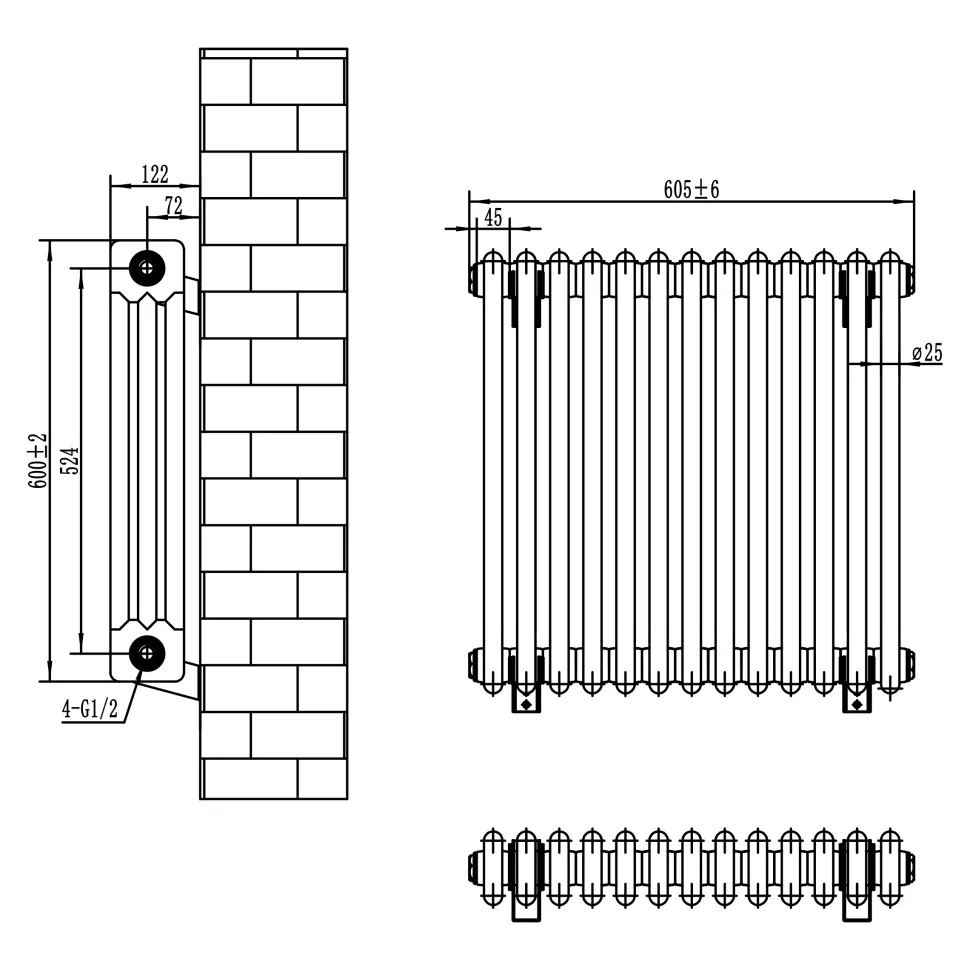 Toasty Ardleigh Matt Black Horizontal Column Radiator