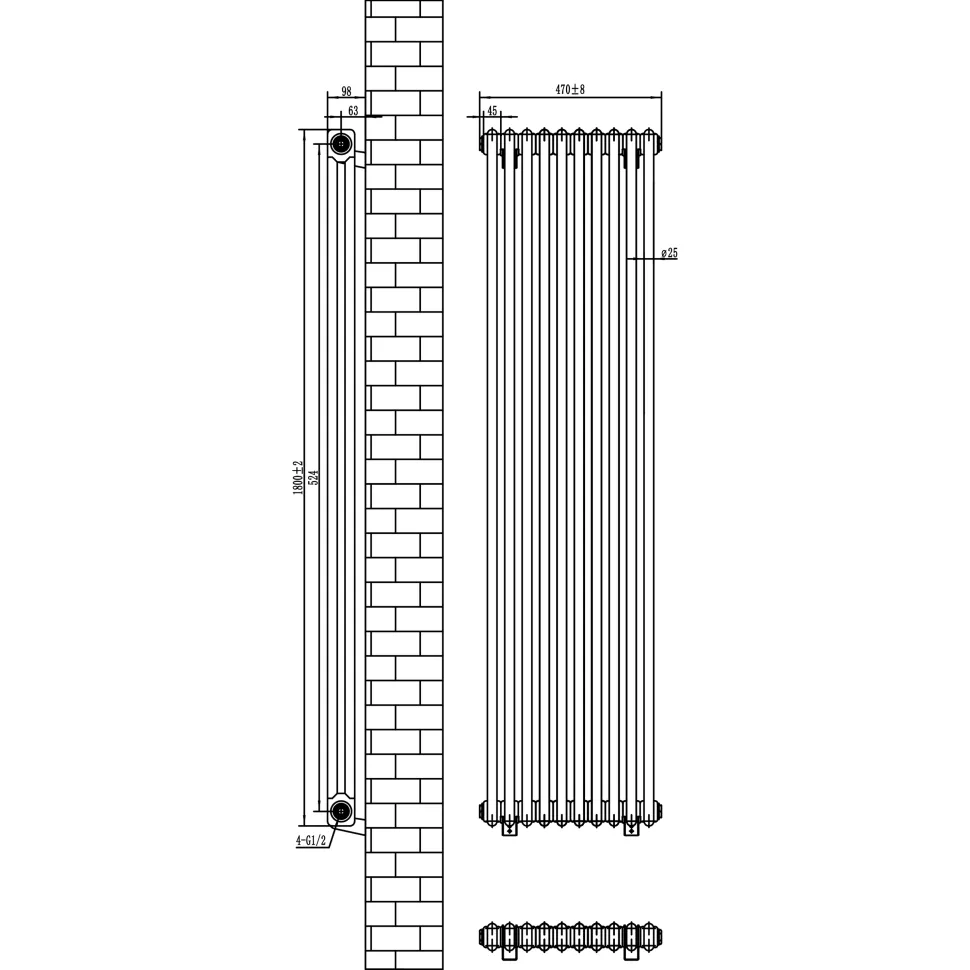 Toasty Ardleigh Matt Black Vertical Column Radiator