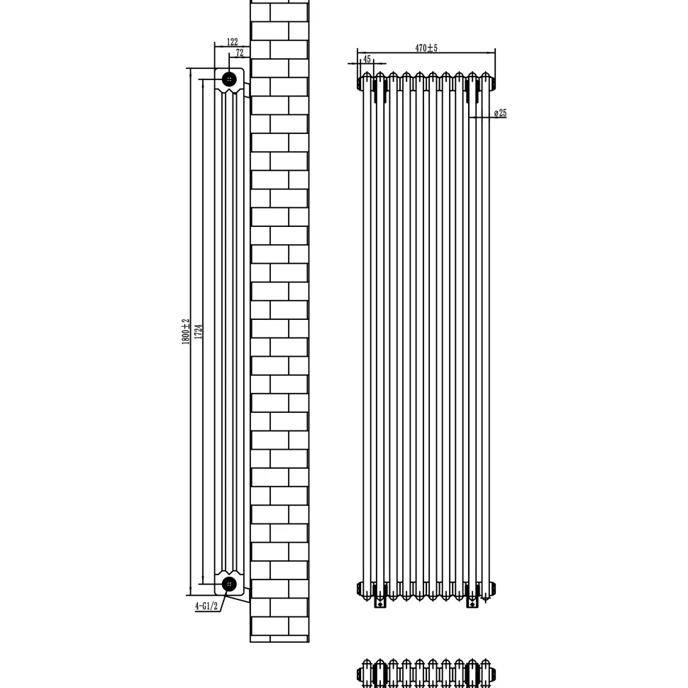 Toasty Ardleigh Matt Black Vertical Column Radiator