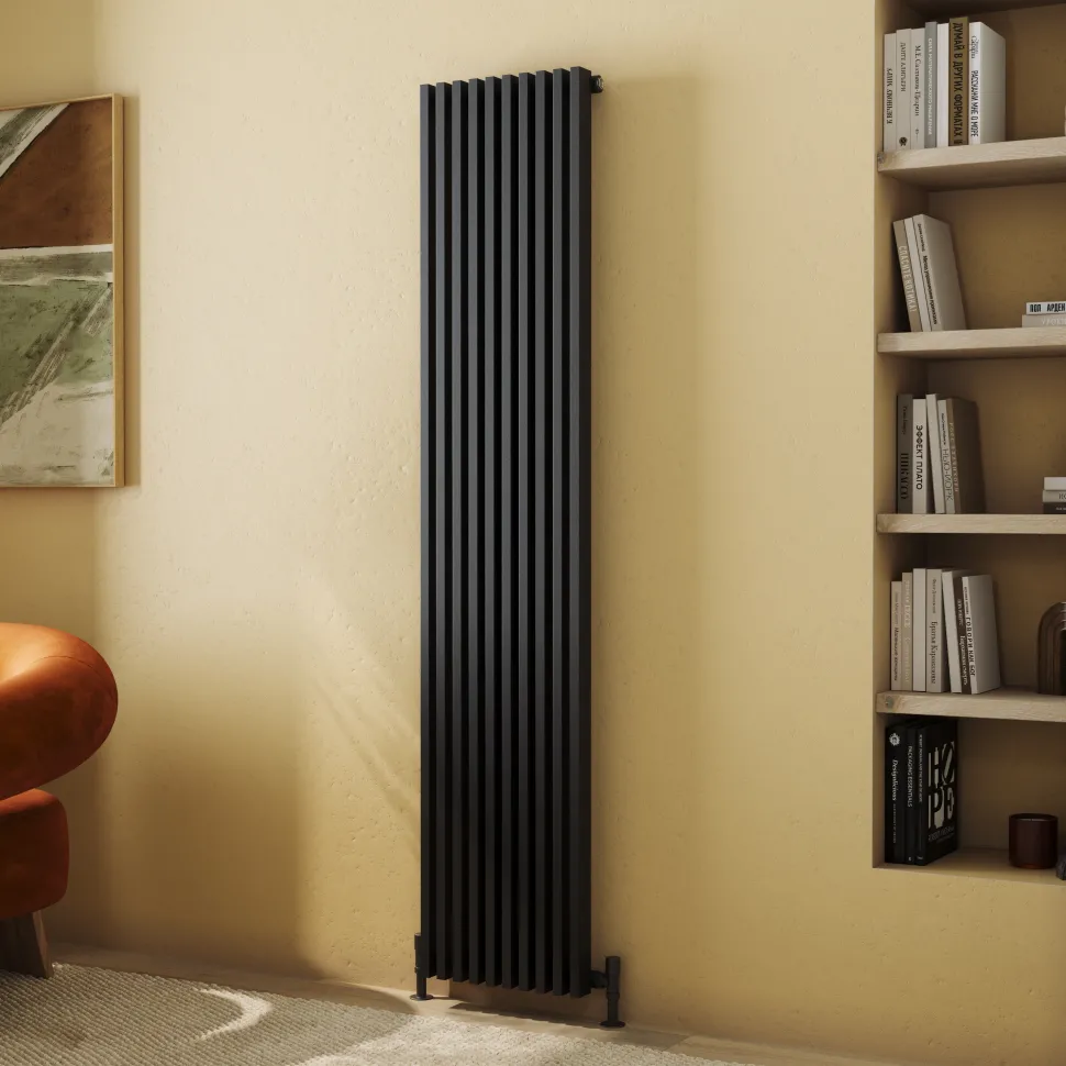 Toasty Axis Matt Black Rectangular Tube Vertical Radiator - 1800 x 380mm