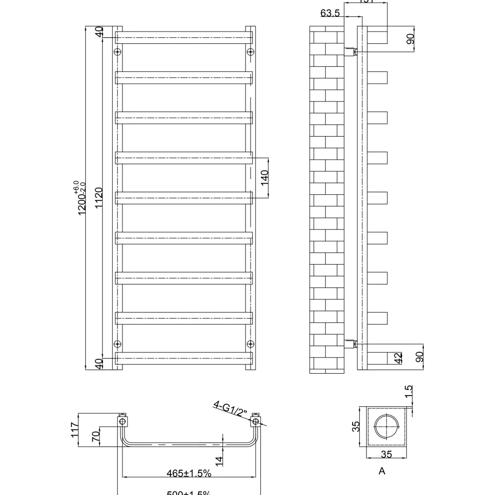 Toasty Balance Brushed Bronze Heated Towel Rail