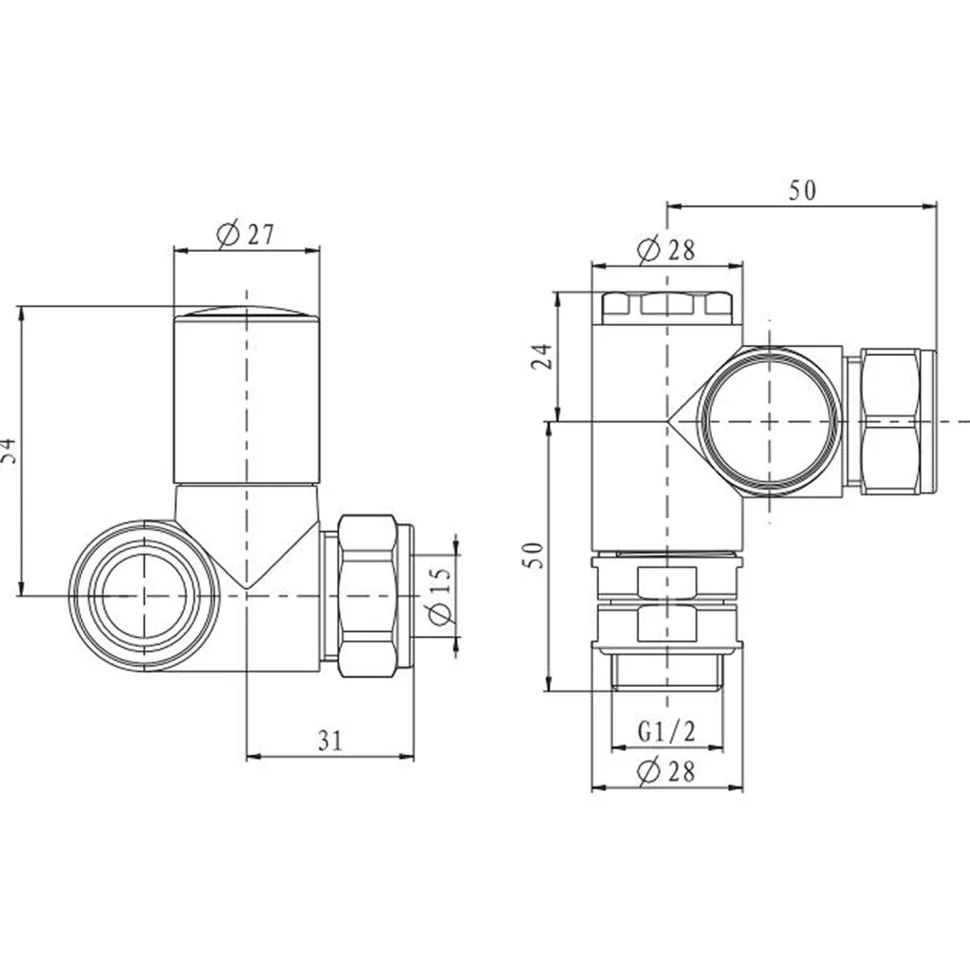 Toasty Brushed Brass Dual Fuel Corner Radiator Valves