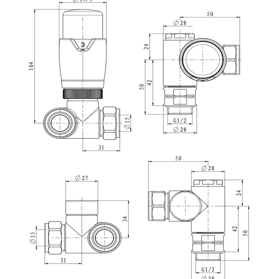 Toasty Brushed Nickel Dual Fuel Corner Radiator Valves