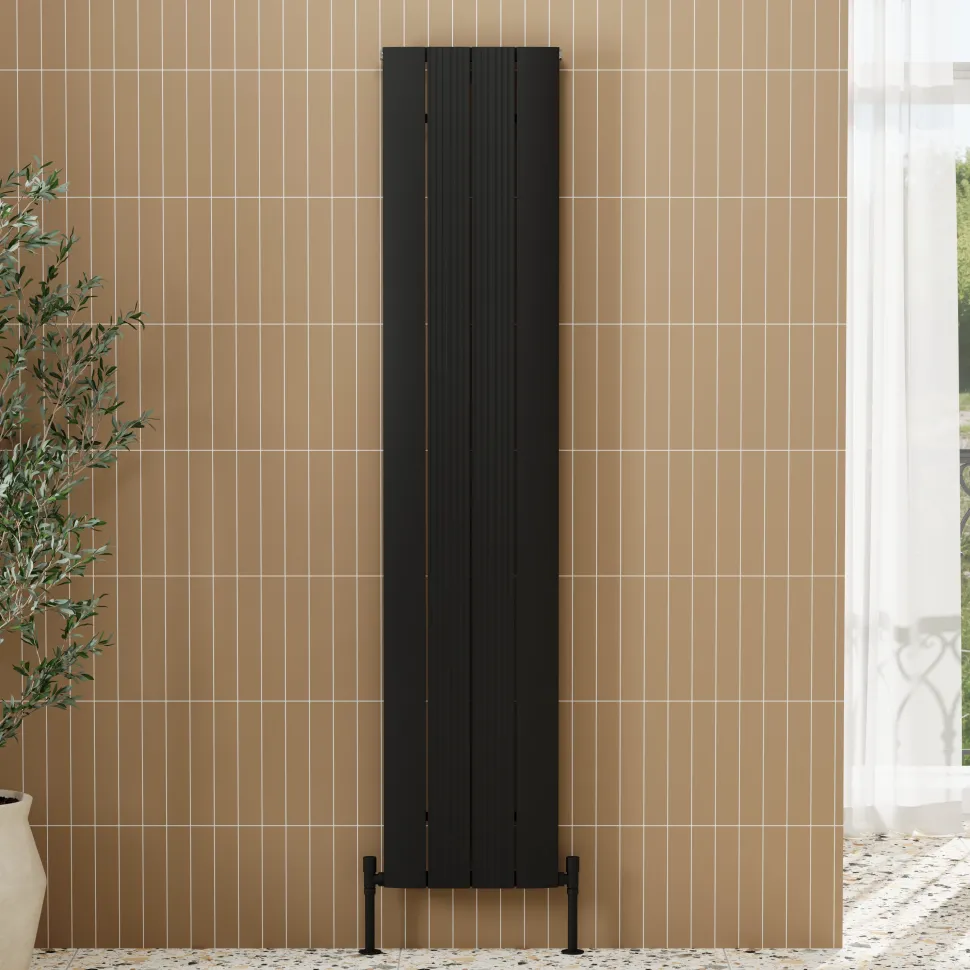 Toasty Drift Matt Black Vertical Aluminium Radiator - 1800 x 375mm