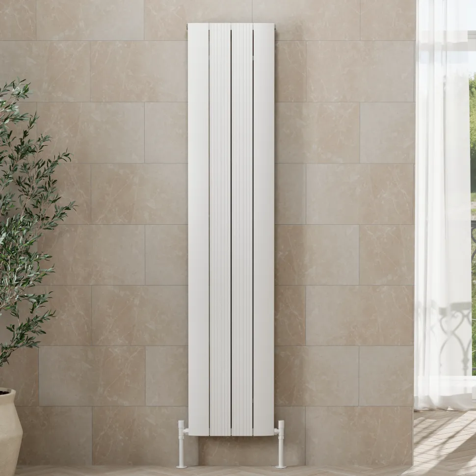 Toasty Drift White Vertical Aluminium Radiator - 1800 x 375mm
