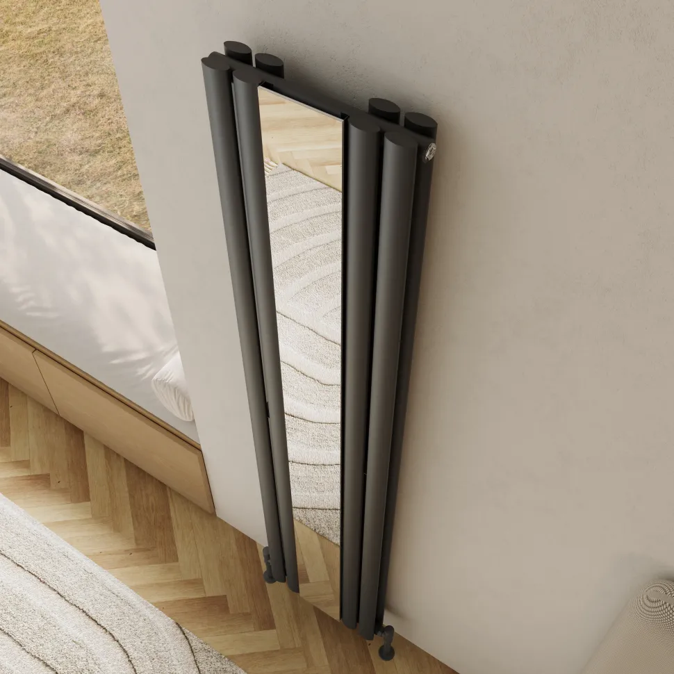 Toasty Echo Anthracite Grey Oval Double Panel Vertical Mirror Radiator - 1800 x 380mm