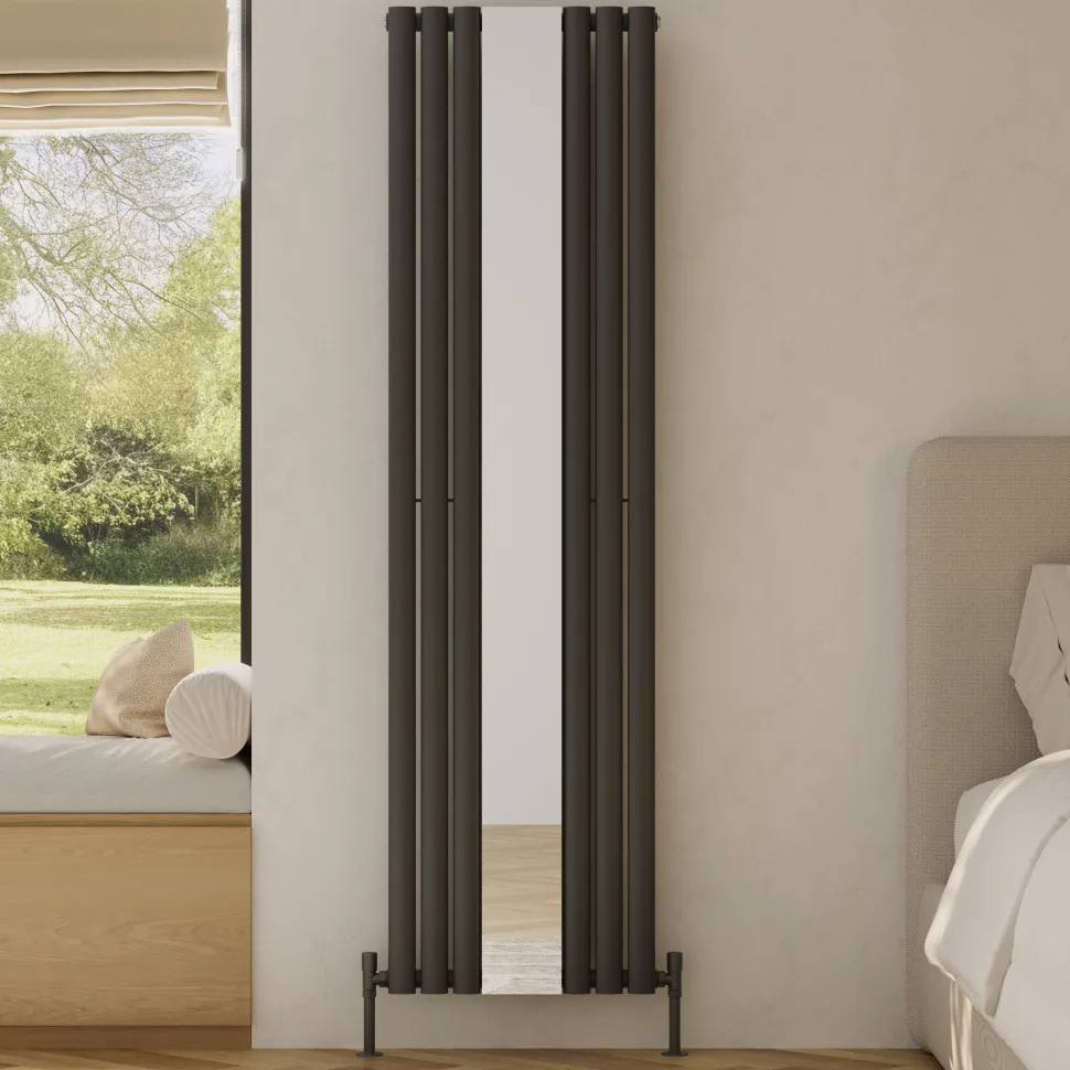 Toasty Echo Anthracite Grey Oval Single Panel Vertical Mirror Radiator - 1800 x 500mm