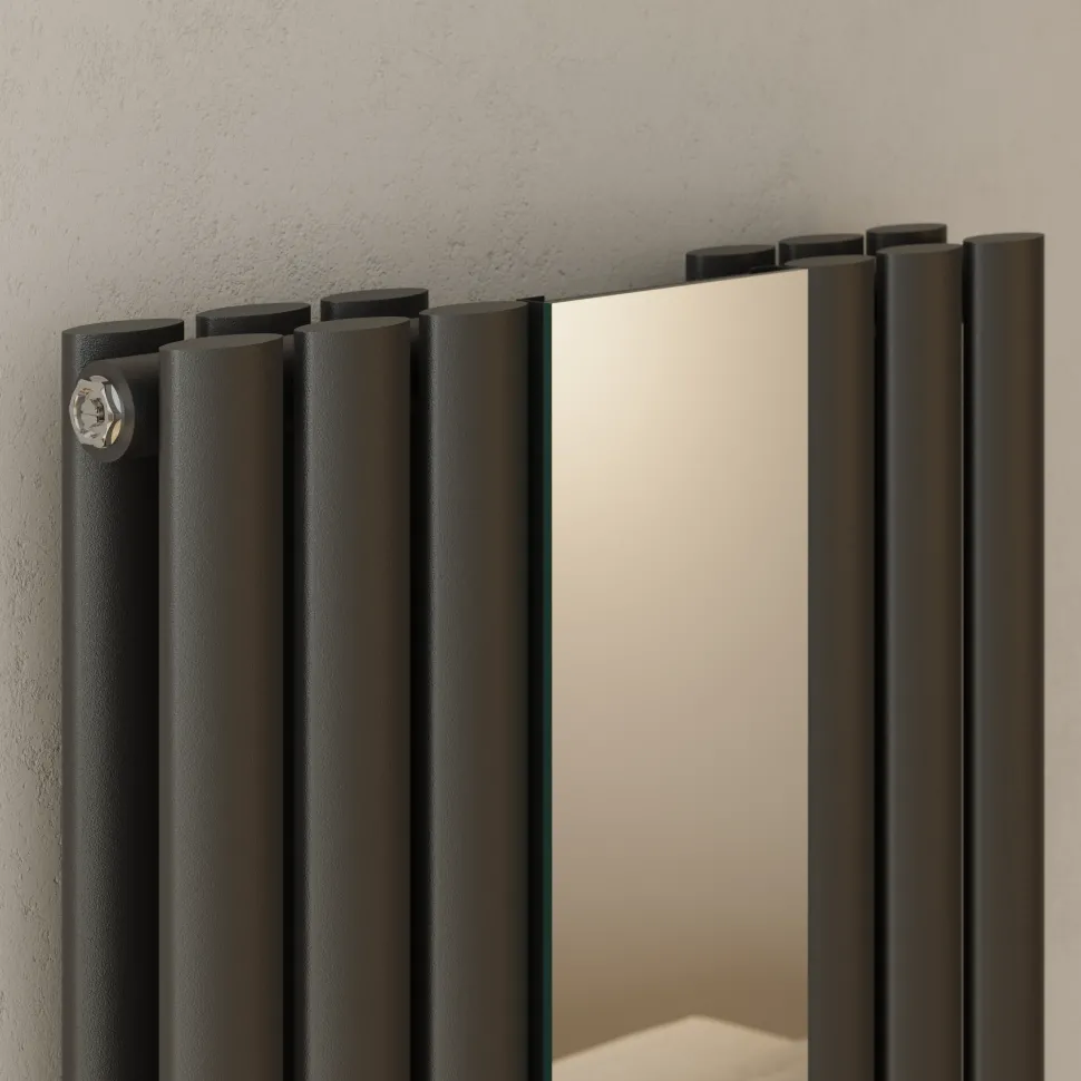 Toasty Echo Anthracite Grey Oval Double Panel Vertical Mirror Radiator - 1800 x 500mm