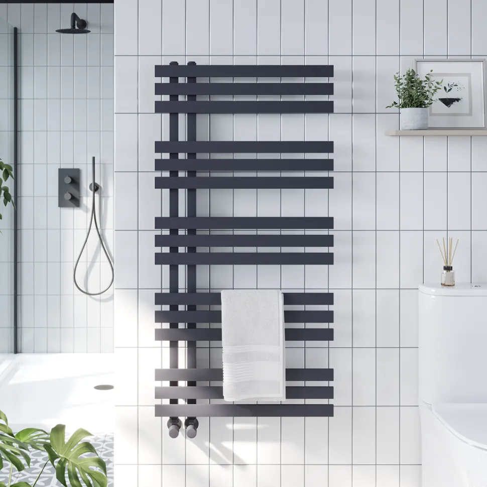 Toasty Flux Matt Carbon Anthracite Flat Panel Heated Towel Rail