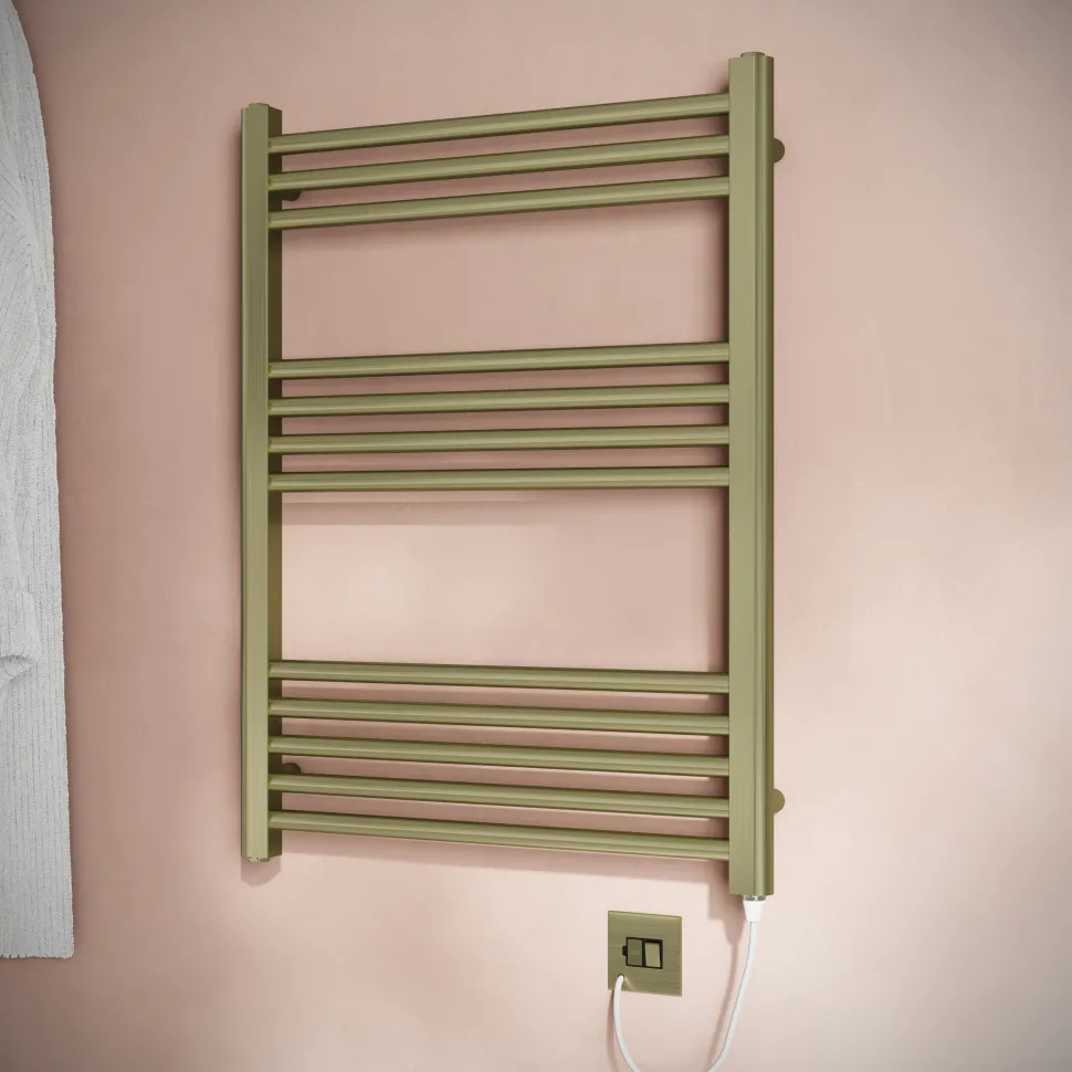 Toasty Glow Brushed Brass 22mm Electric Heated Ladder Towel Rail with Heating Element