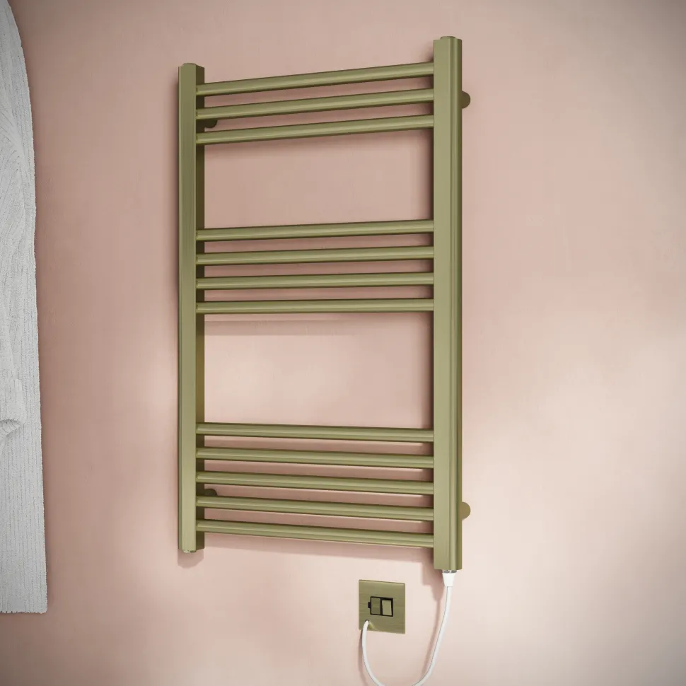 Toasty Glow Brushed Brass 22mm Electric Heated Ladder Towel Rail with Heating Element