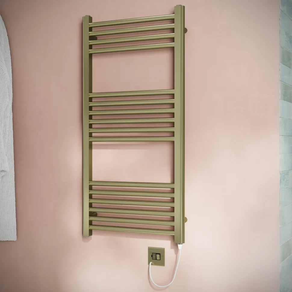 Toasty Glow Brushed Brass 22mm Electric Heated Ladder Towel Rail with Heating Element
