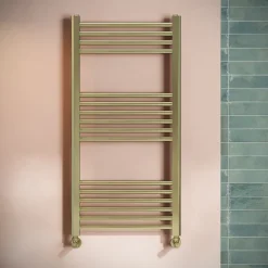 Toasty Glow Brushed Brass 22mm Heated Ladder Towel Rail