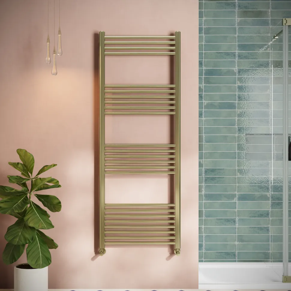 Toasty Glow Brushed Brass 22mm Heated Ladder Towel Rail