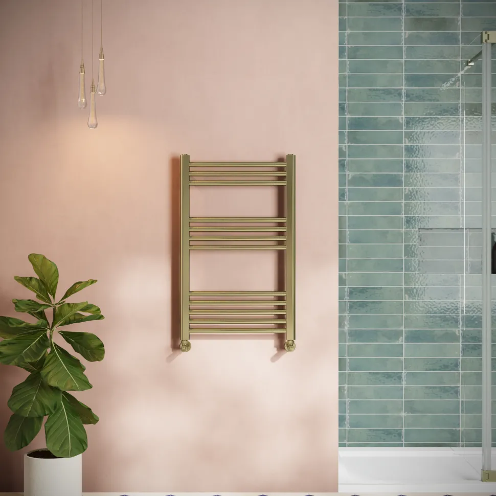 Toasty Glow Brushed Brass 22mm Heated Ladder Towel Rail