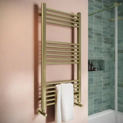 Toasty Glow Brushed Brass 22mm Heated Ladder Towel Rail
