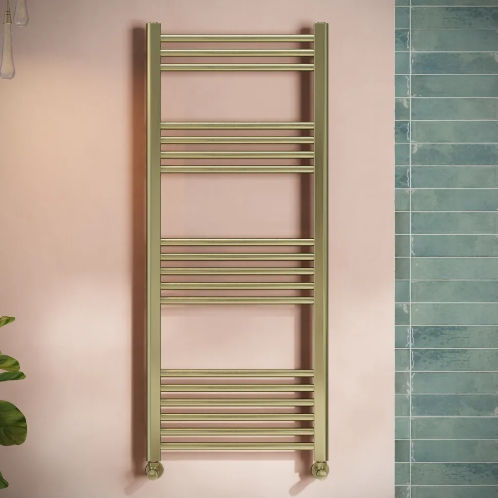 Toasty Glow Brushed Brass 22mm Heated Ladder Towel Rail