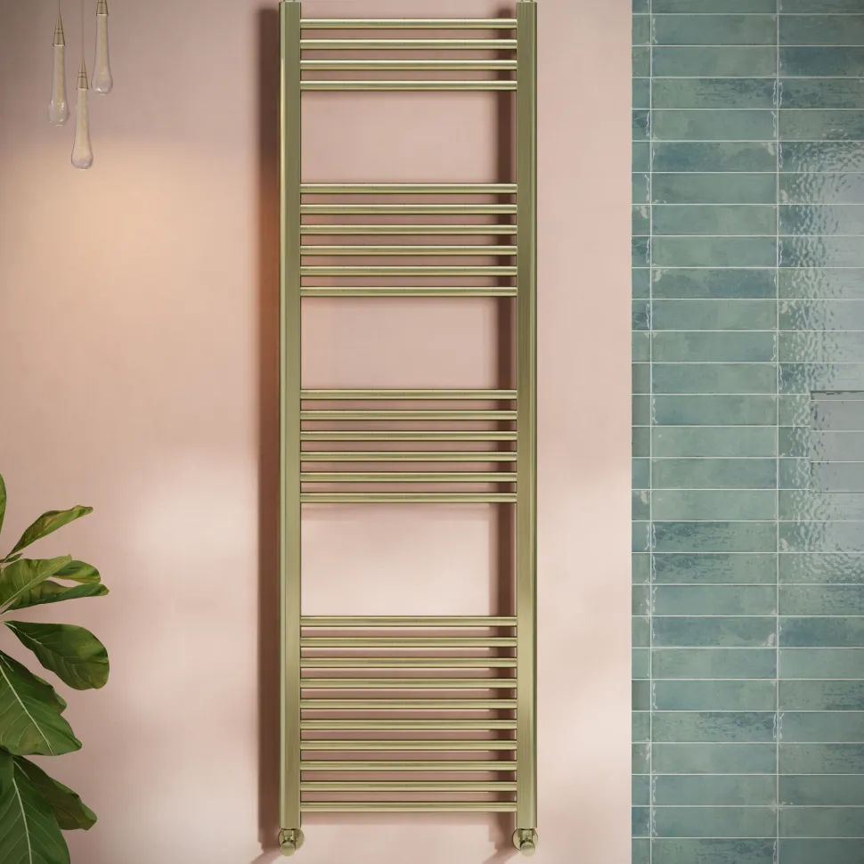 Toasty Glow Brushed Brass 22mm Heated Ladder Towel Rail