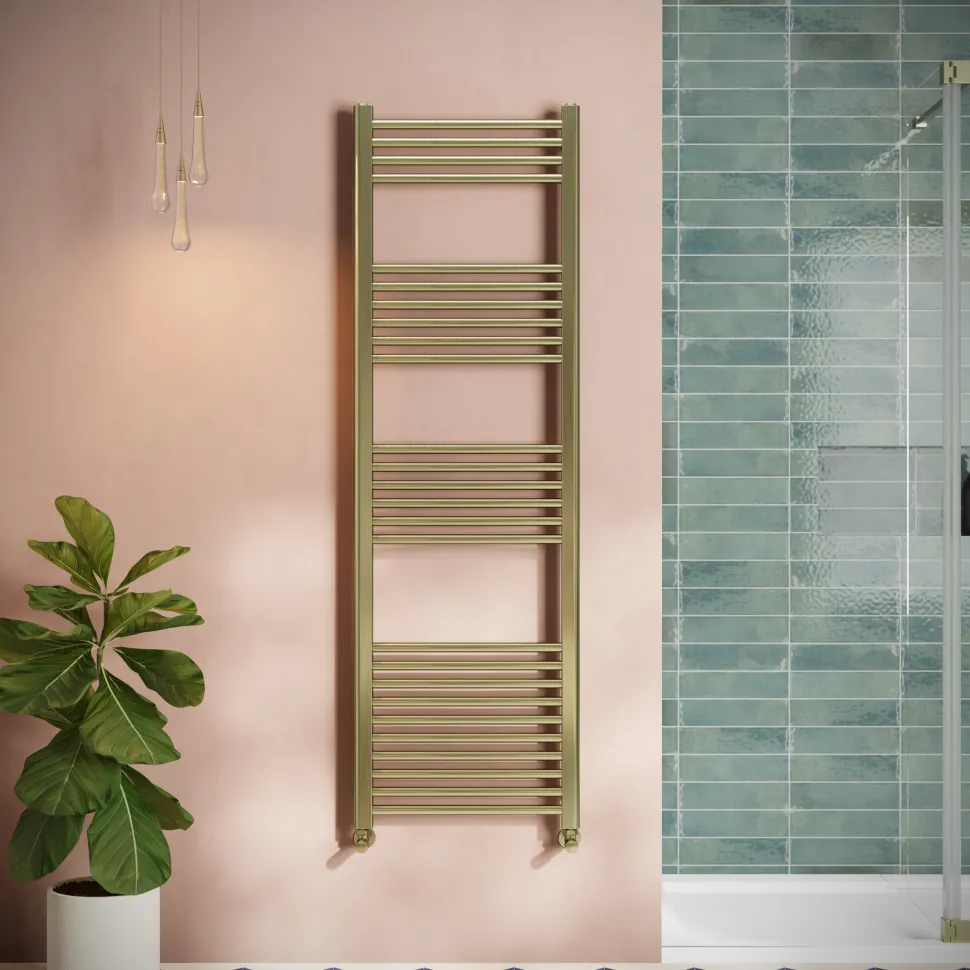 Toasty Glow Brushed Brass 22mm Heated Ladder Towel Rail
