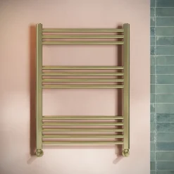Toasty Glow Brushed Brass 22mm Heated Ladder Towel Rail