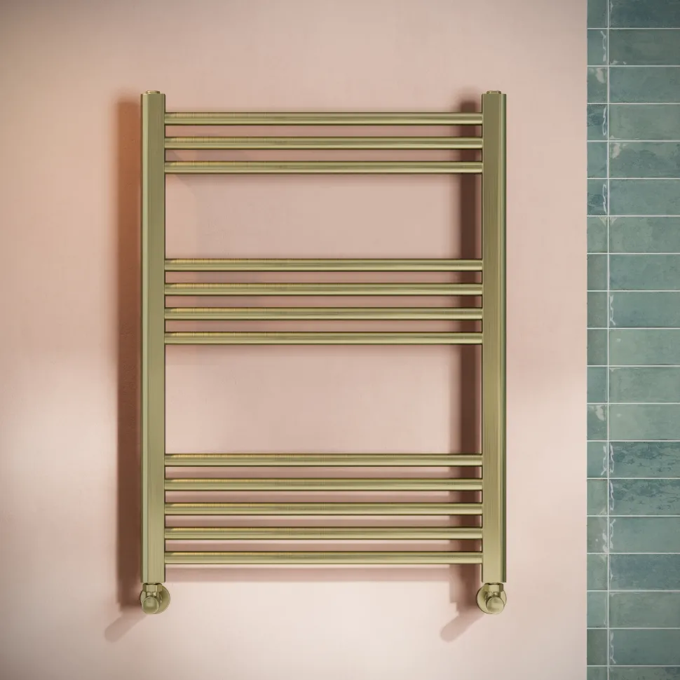 Toasty Glow Brushed Brass 22mm Heated Ladder Towel Rail