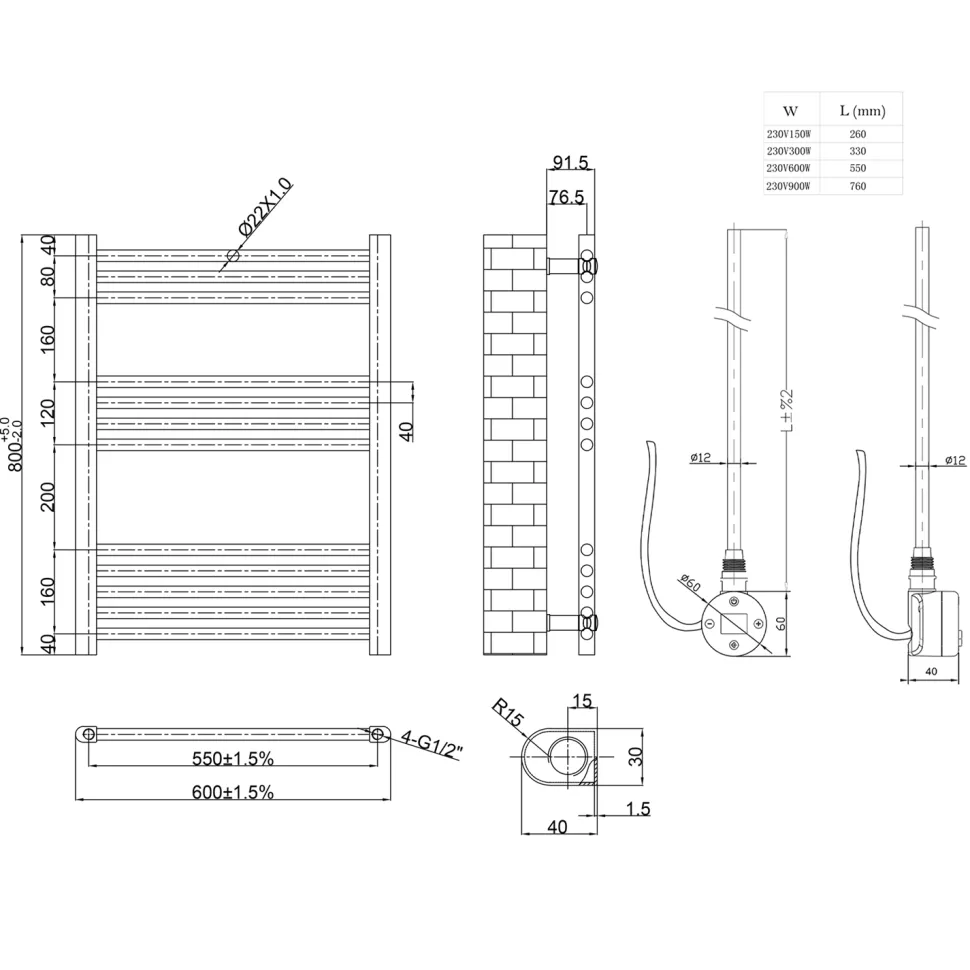 Toasty Glow Chrome 22mm Electric Heated Ladder Towel Rail with Heating Element