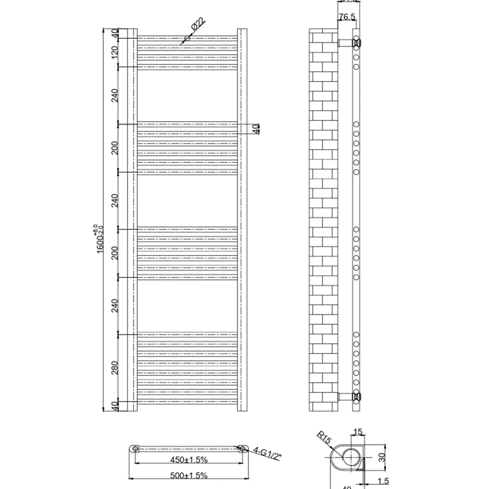 Toasty Glow Chrome 22mm Heated Ladder Towel Rail