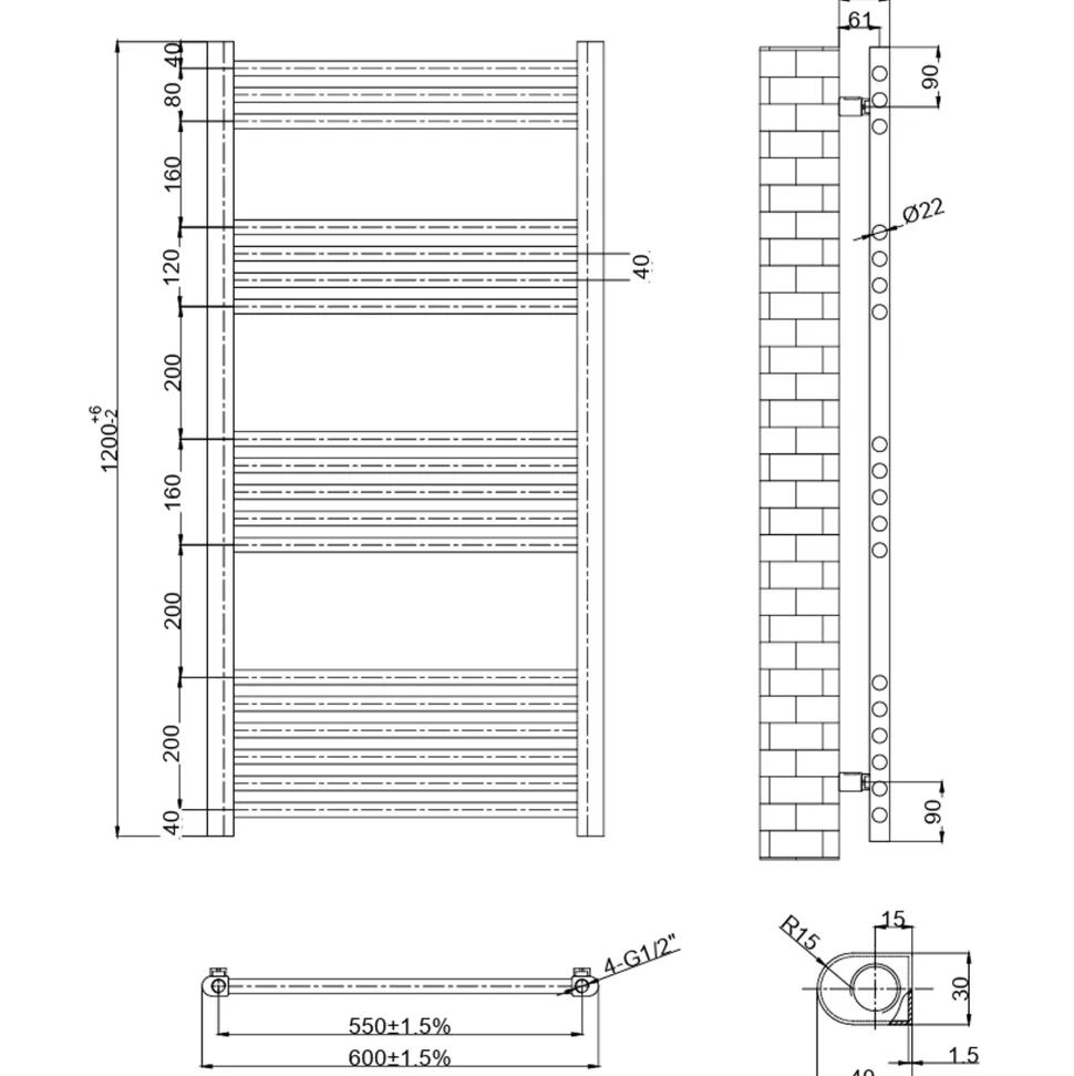 Toasty Glow Chrome 22mm Heated Ladder Towel Rail