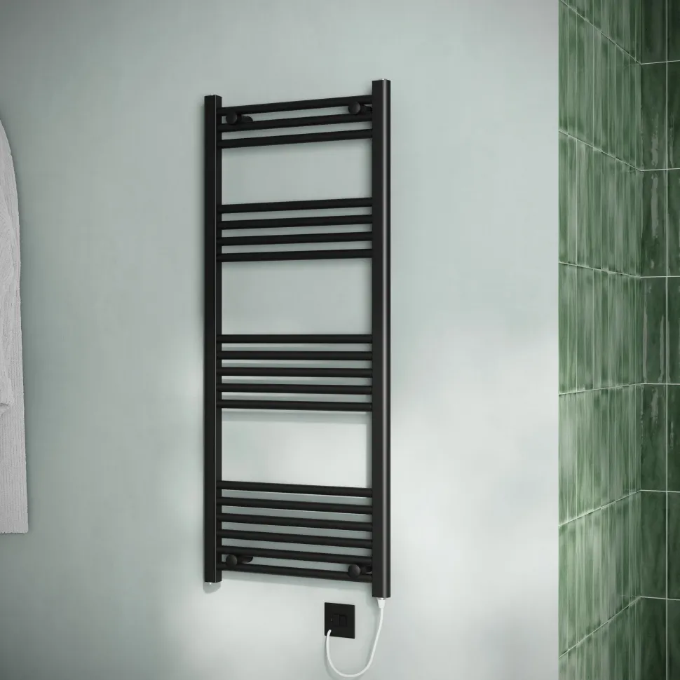 Toasty Glow Matt Black 22mm Electric Heated Ladder Towel Rail with Heating Element