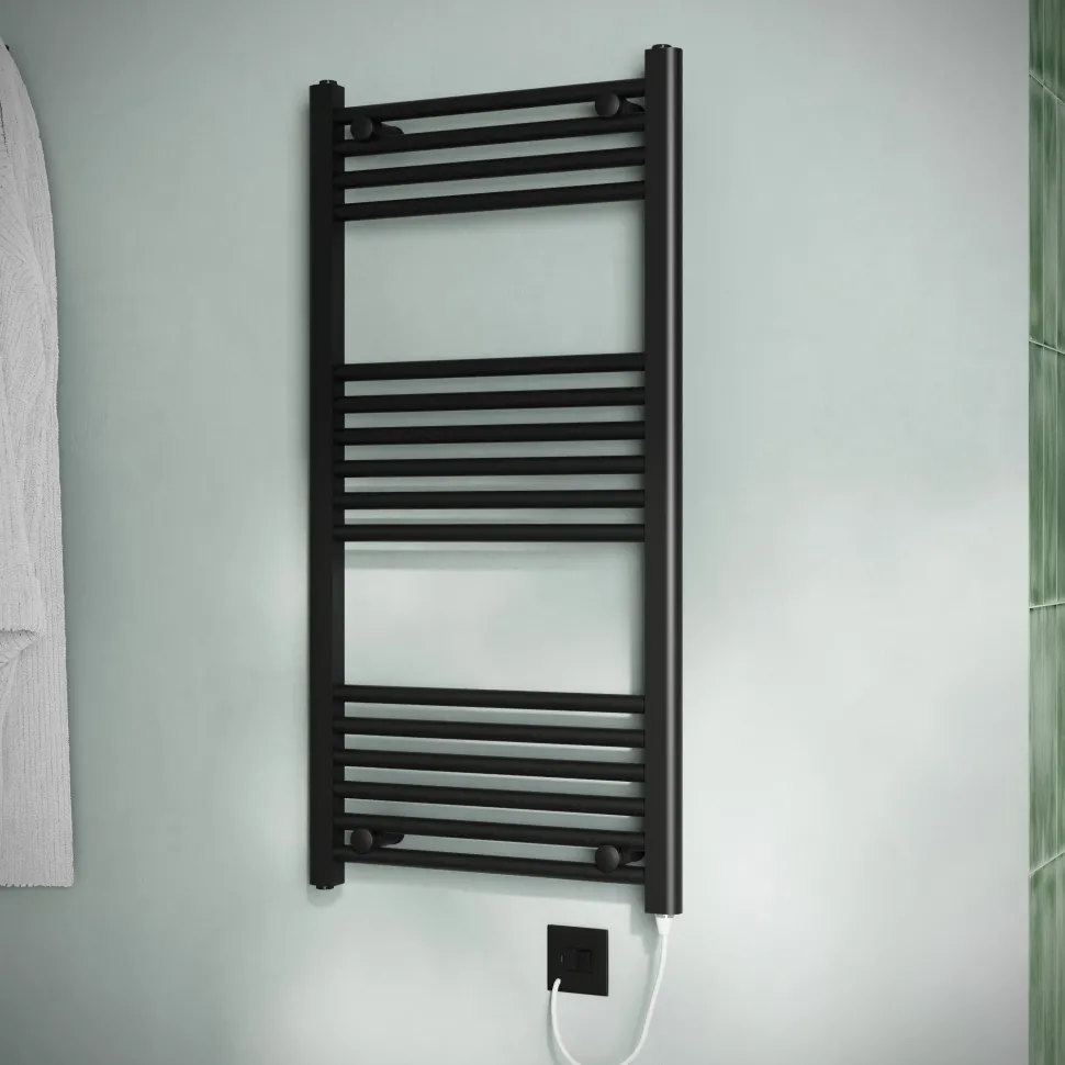 Toasty Glow Matt Black 22mm Electric Heated Ladder Towel Rail with Heating Element