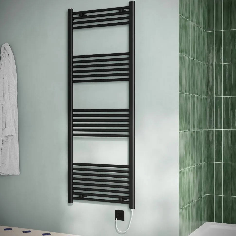 Toasty Glow Matt Black 22mm Electric Heated Ladder Towel Rail with Heating Element