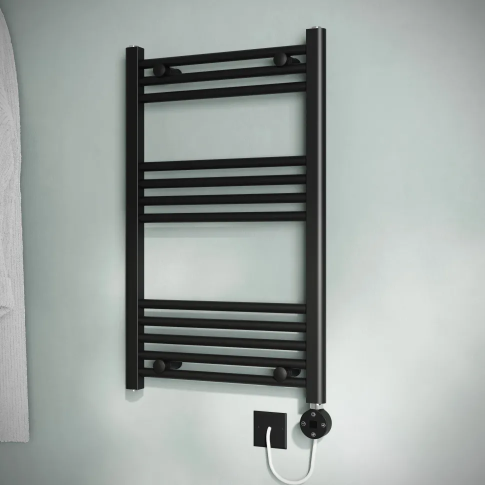 Toasty Glow Matt Black 22mm Electric Heated Ladder Towel Rail with Heating Element