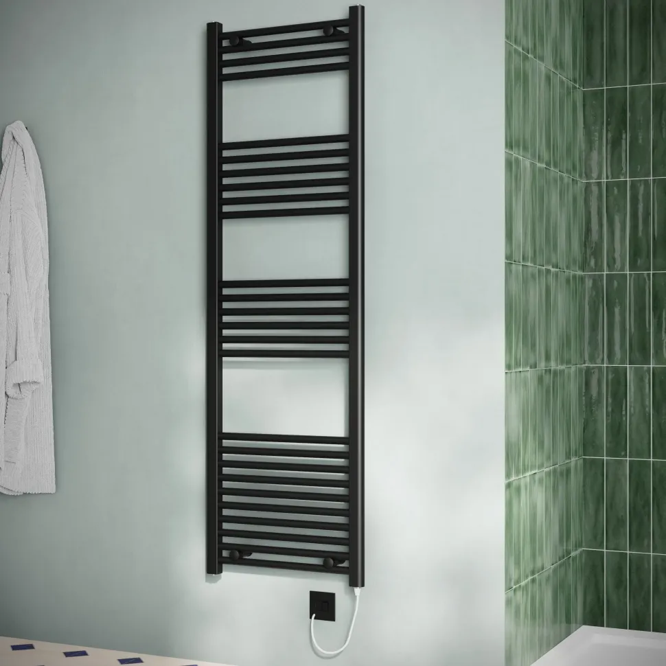 Toasty Glow Matt Black 22mm Electric Heated Ladder Towel Rail with Heating Element