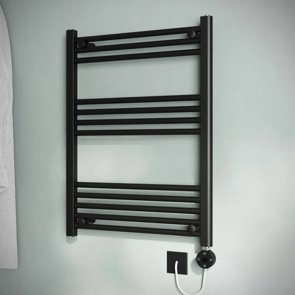 Toasty Glow Matt Black 22mm Electric Heated Ladder Towel Rail with Heating Element