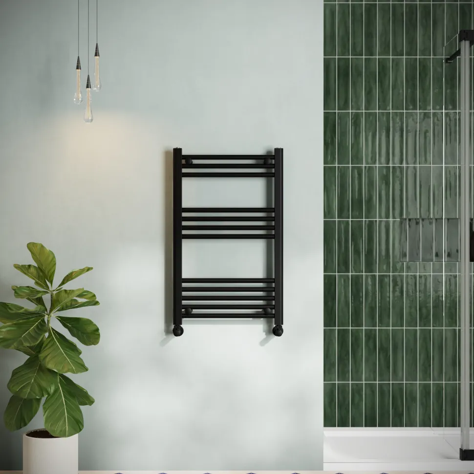 Toasty Glow Matt Black 22mm Heated Ladder Towel Rail