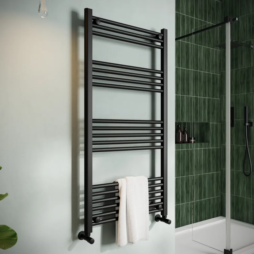 Toasty Glow Matt Black 22mm Heated Ladder Towel Rail