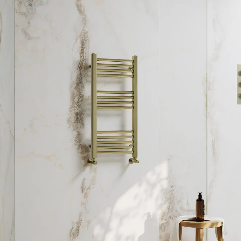 Toasty Glow Premium Brushed Brass 25mm Heated Towel Rail