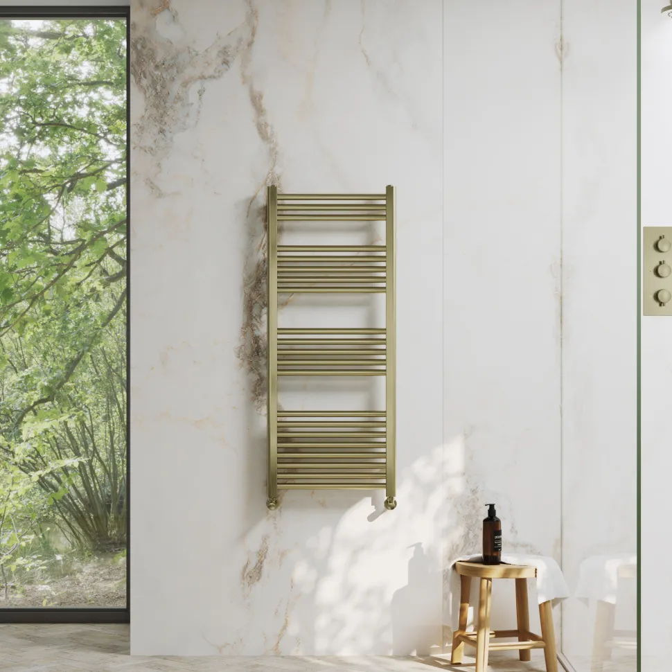 Toasty Glow Premium Brushed Brass 25mm Heated Towel Rail