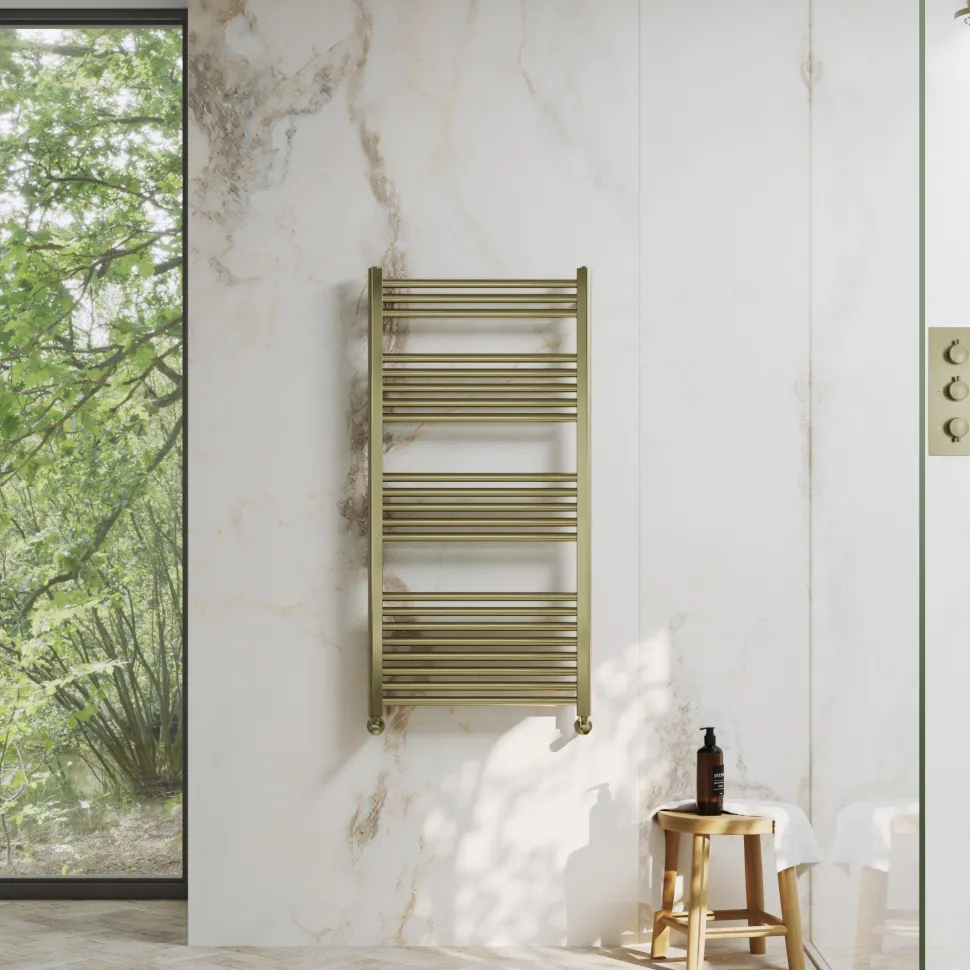 Toasty Glow Premium Brushed Brass 25mm Heated Towel Rail