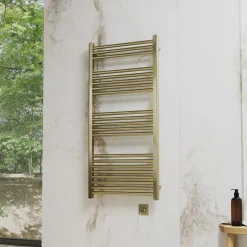 Toasty Glow Premium Brushed Brass 25mm Electric Heated Towel Rail with Heating Element