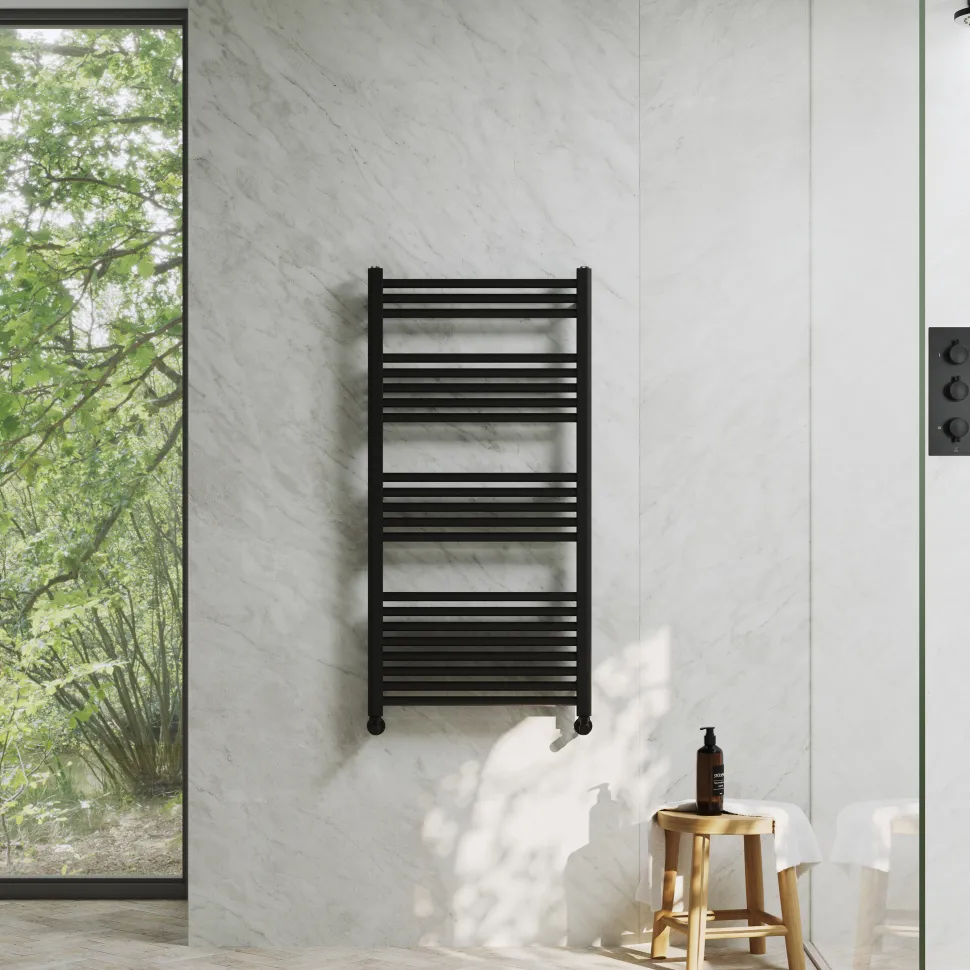 Toasty Glow Premium Matt Black 25mm Heated Towel Rail