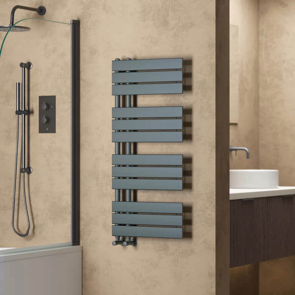 Toasty Haven Anthracite Flat Panel Offset Heated Towel Rail