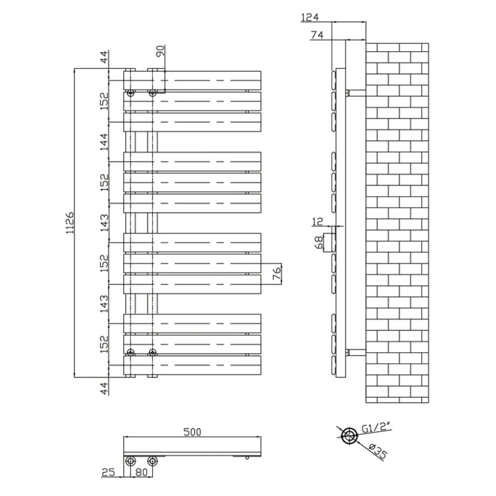 Toasty Haven Anthracite Flat Panel Offset Heated Towel Rail