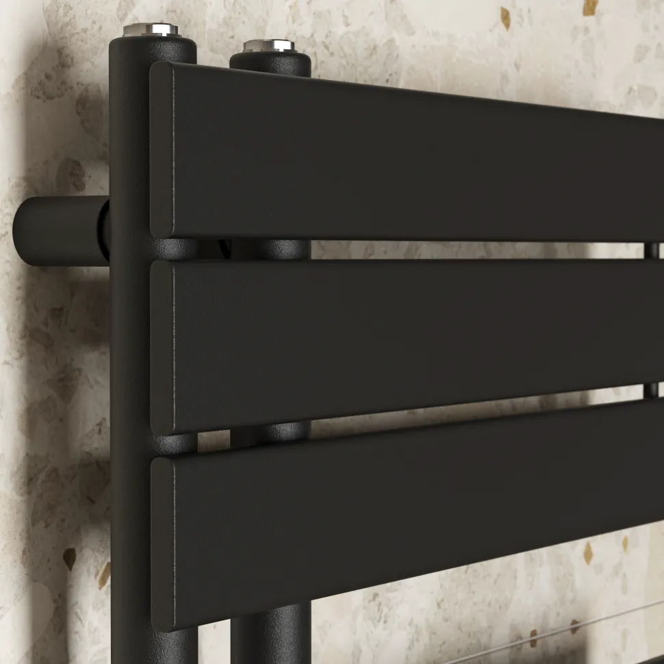 Toasty Haven Matt Black Flat Panel Offset Heated Towel Rail - 1290 x 500mm
